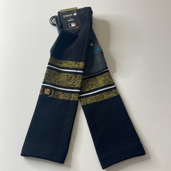 Stance MLB Baseball Diamond Pro Stripe Black and Yellow OTC Socks Large - Picture 1 of 10